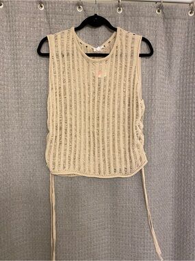 Annie Cream Open-Knit Sleeveless Tank with Side Ties